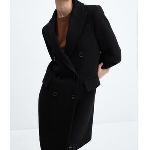 Mango Abrigo Dali Double Breasted Coat Black Small New With Tags